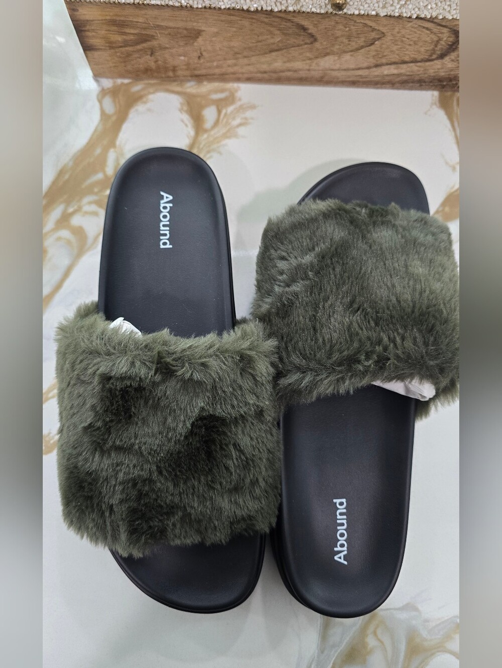 Abound Dark Olive Faux Fur Slide Sandals - Women's Cozy Slip-Ons